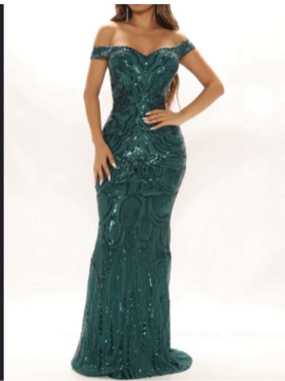 Fashion Nova One-Shoulder Emerald Green Sequin Gown